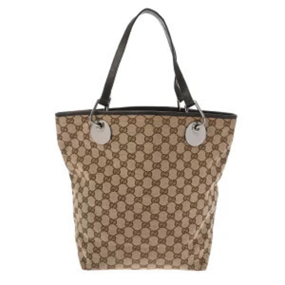 Gucci GG brown canvas leather tote bag handbag